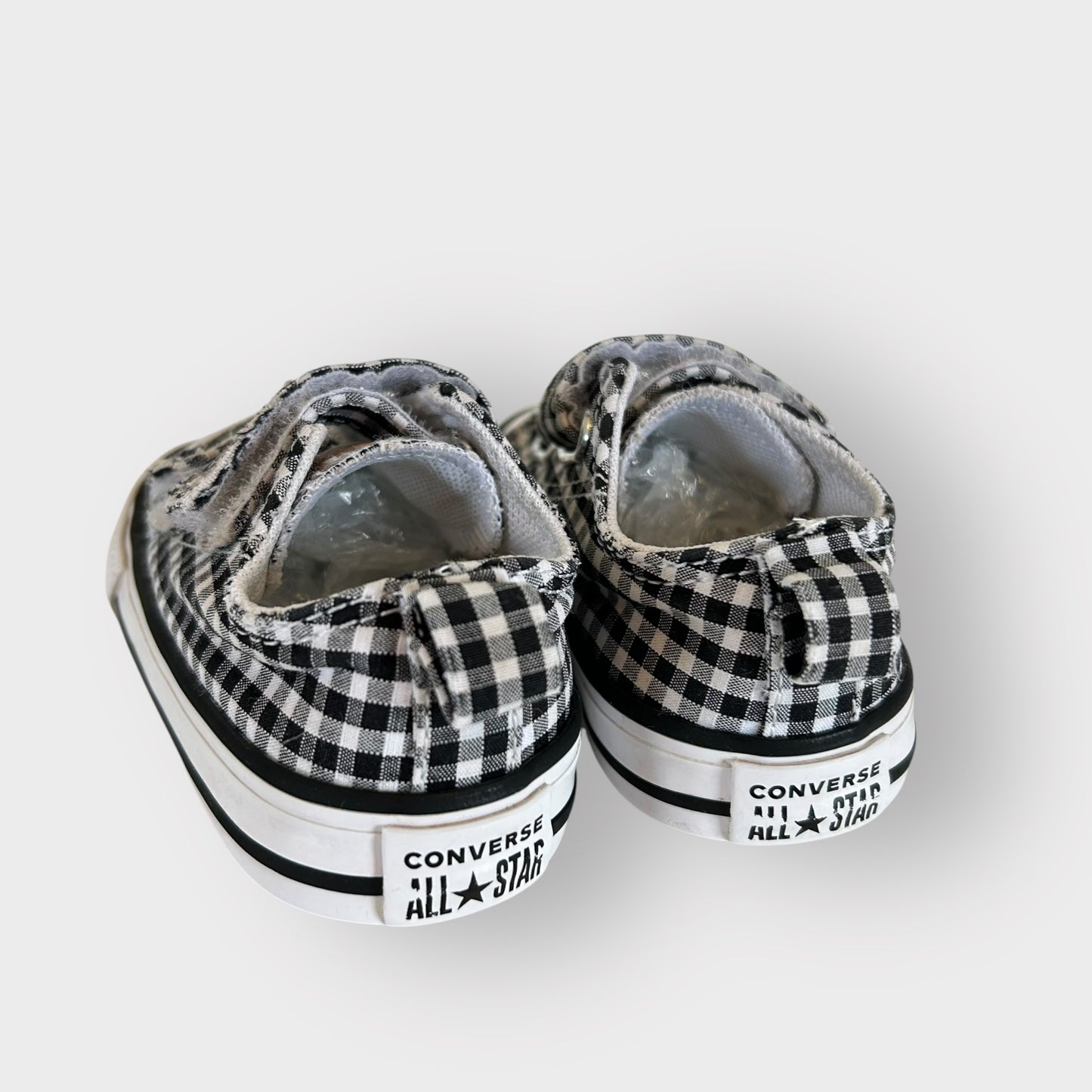 UK Infant 3 EU 19 Black and White Gingham Converse Velcro Trainers