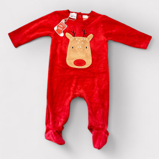 3-6 Months Zara Red Reindeer Velour Sleepsuit Outfit New