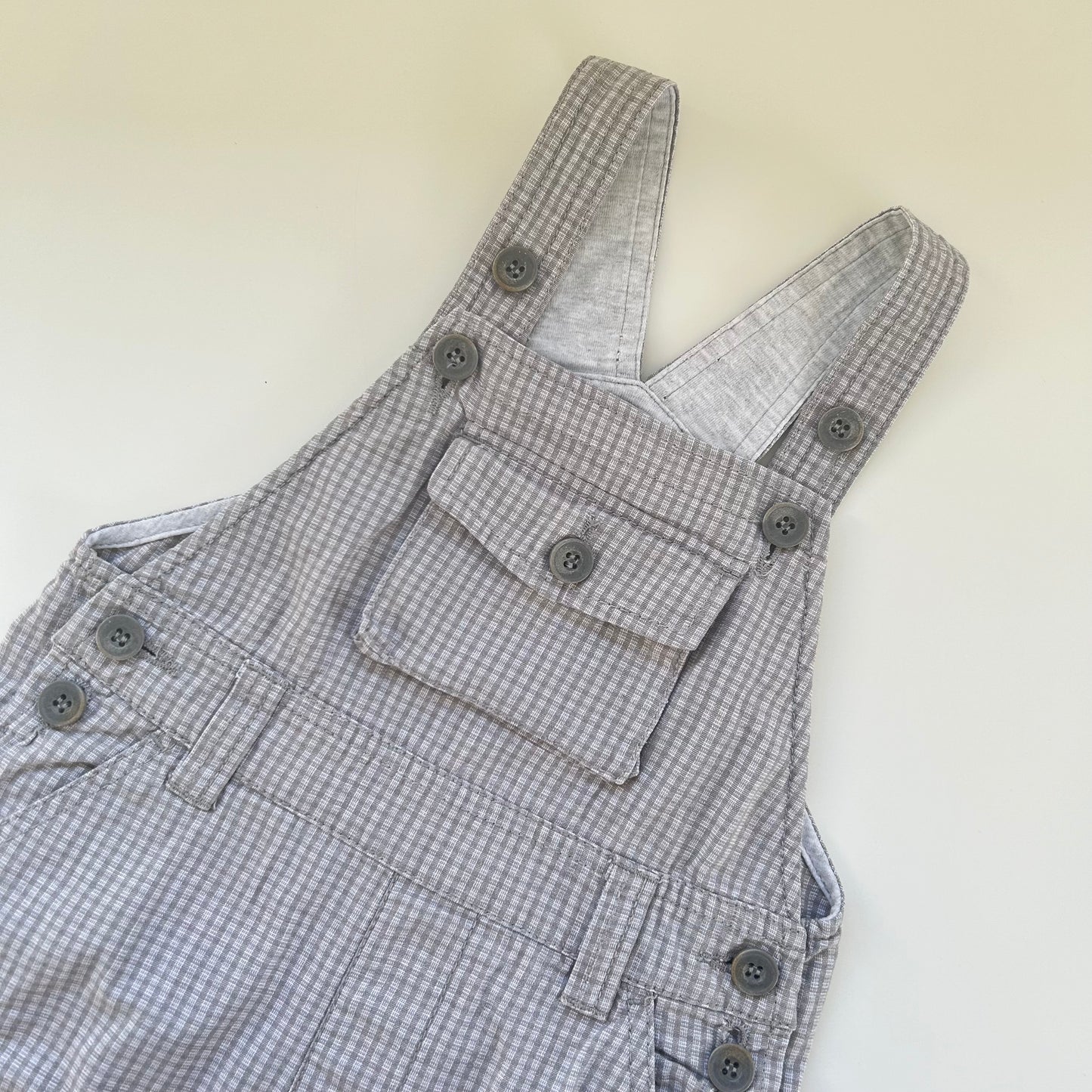 18-24 Months Vintage Zara grey gingham check dungaree shorts romper suit