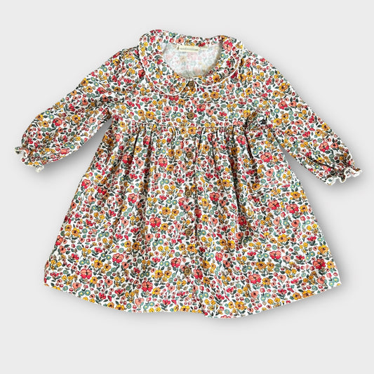 12-18 Months Jojo Maman Bebe Pink White and Yellow Floral Corduroy Dress