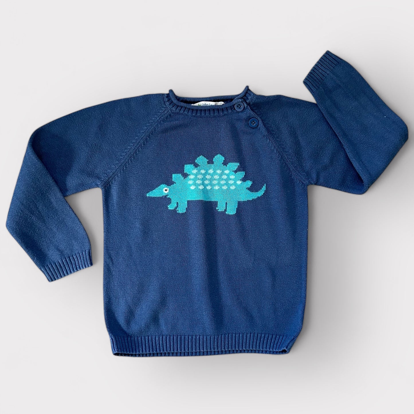 2-3 Years John Lewis Blue Dinosaur Knitted Jumper