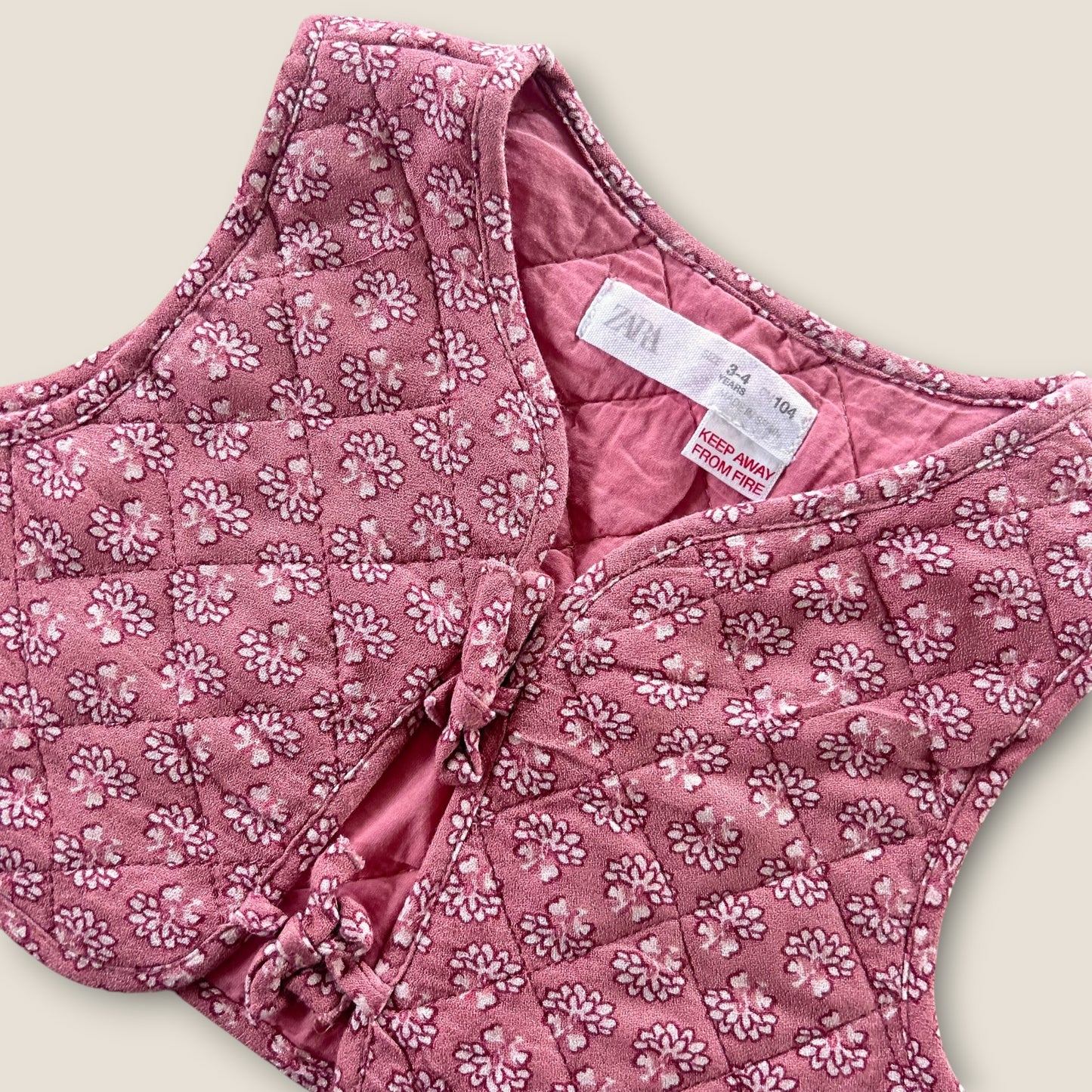 3-4 Years Zara Pink Floral Padded Waistcoat