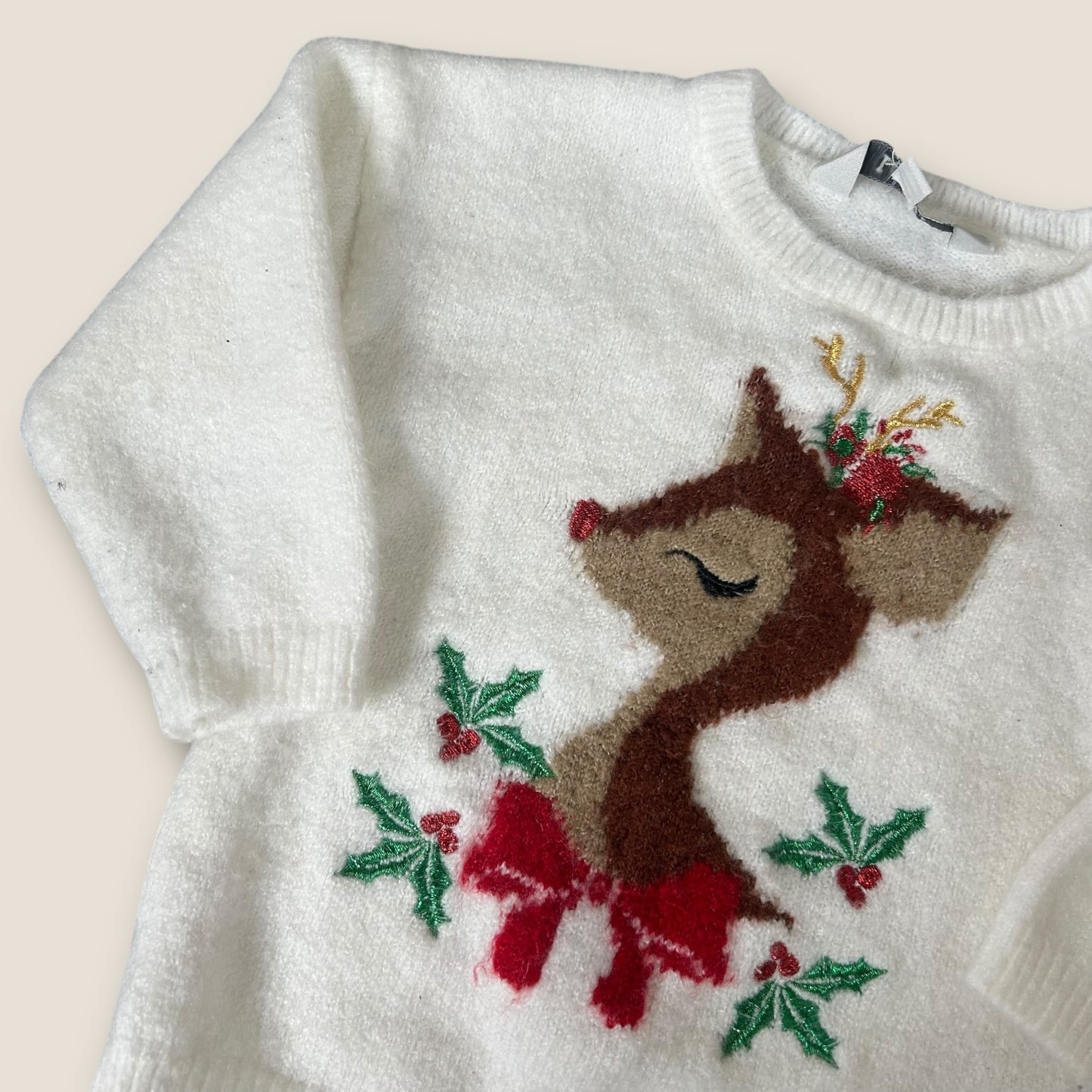 6-9 Months Peacocks Super Soft Cream Reindeer Christmas Knitted Jumper