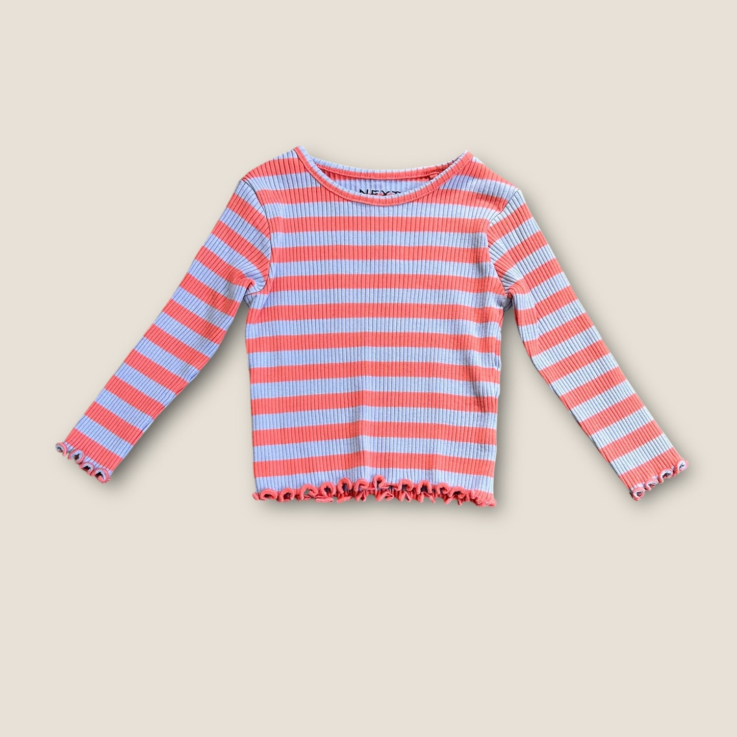 6-9 Months Next Pink and Purple Ribbed Striped Jersey Long Sleeve Top