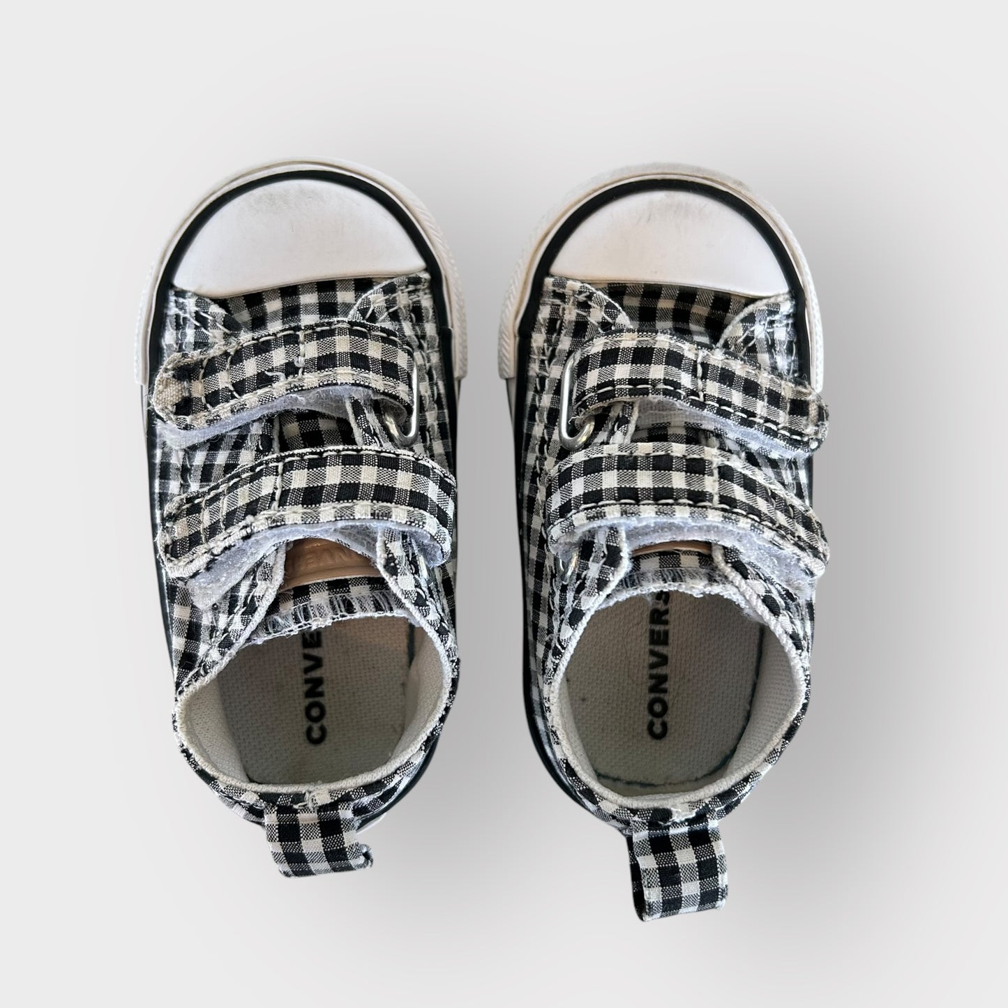 UK Infant 3 EU 19 Black and White Gingham Converse Velcro Trainers