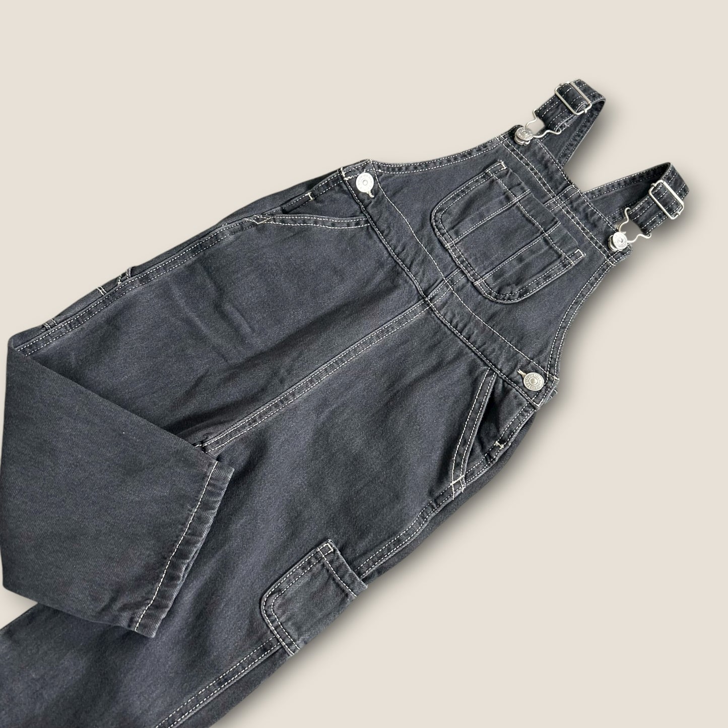 3-4 Years George Washed Black Contrast Stitch Dungarees