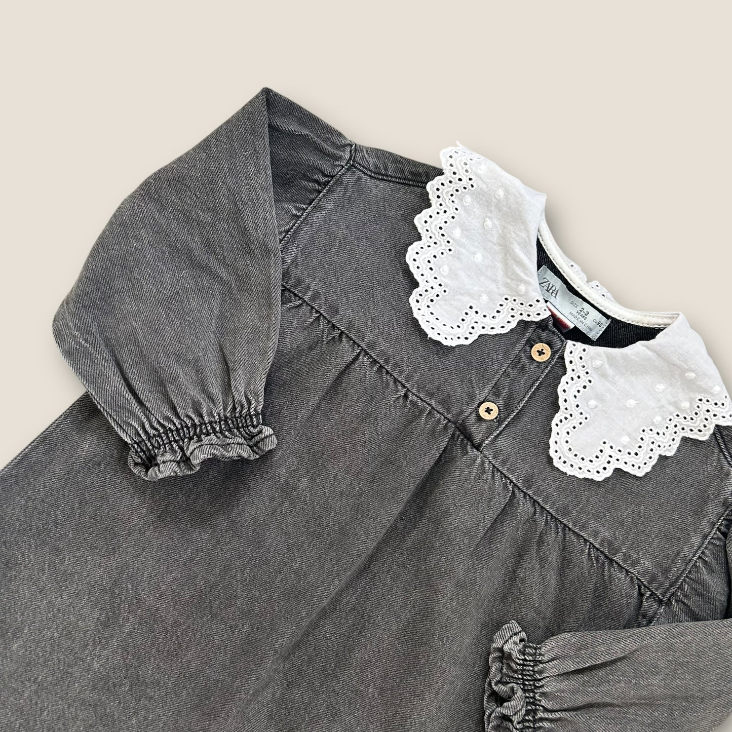 2-3 Years Zara Girls Washed Black Denim Shirt Dress with Statement Collar