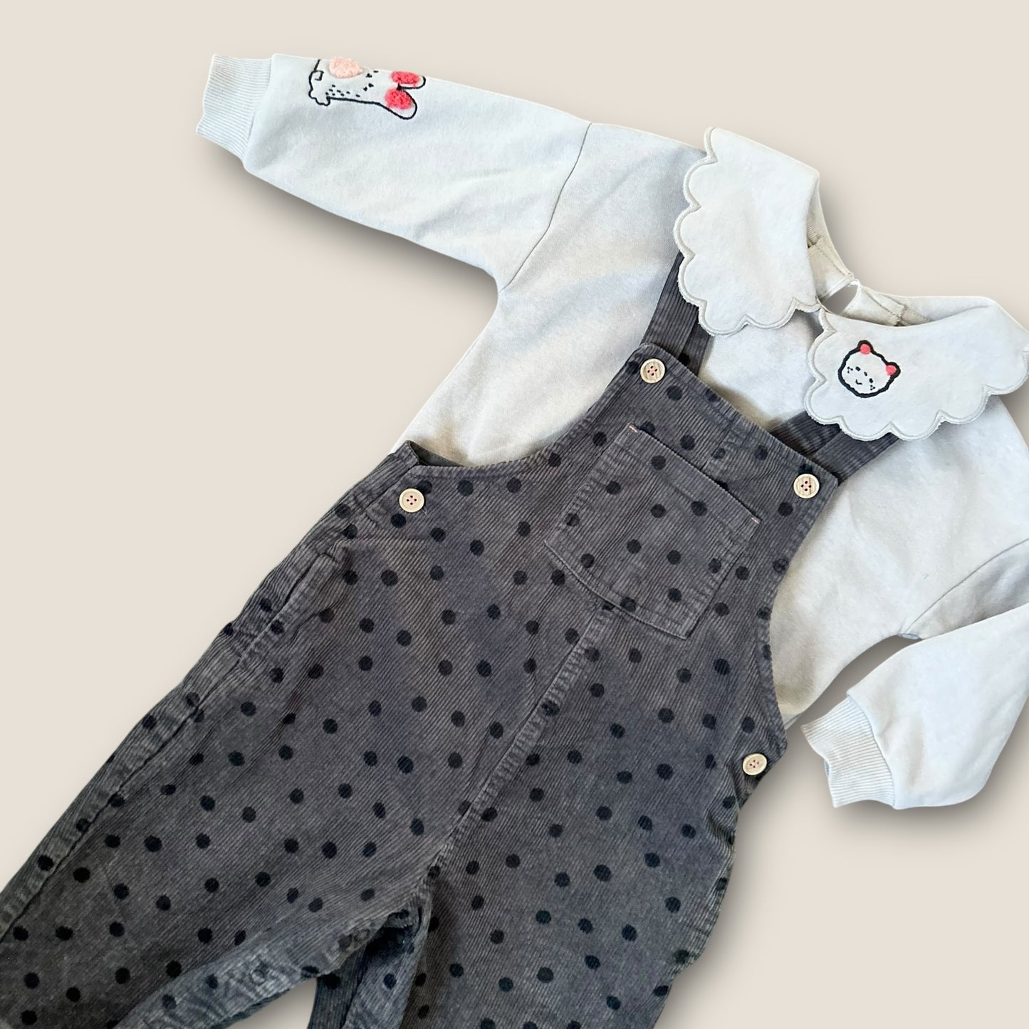 1.5-2 Years Next Charcoal Corduroy Polka Dot Dungarees Set