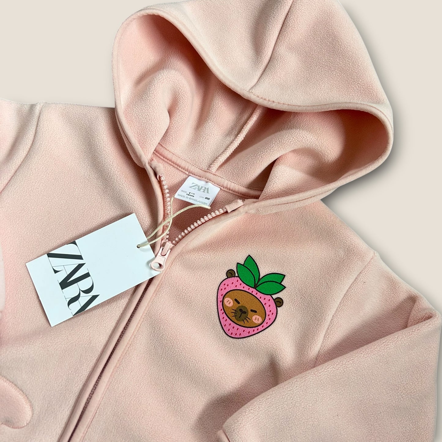 12-18 Months Zara Pink Fleece Cappybara Graphic Jacket New