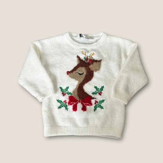 6-9 Months Peacocks Super Soft Cream Reindeer Christmas Knitted Jumper