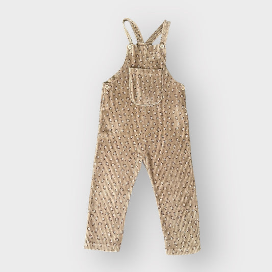 3-4 Years Zara Khaki Green Floral Corduroy Dungarees