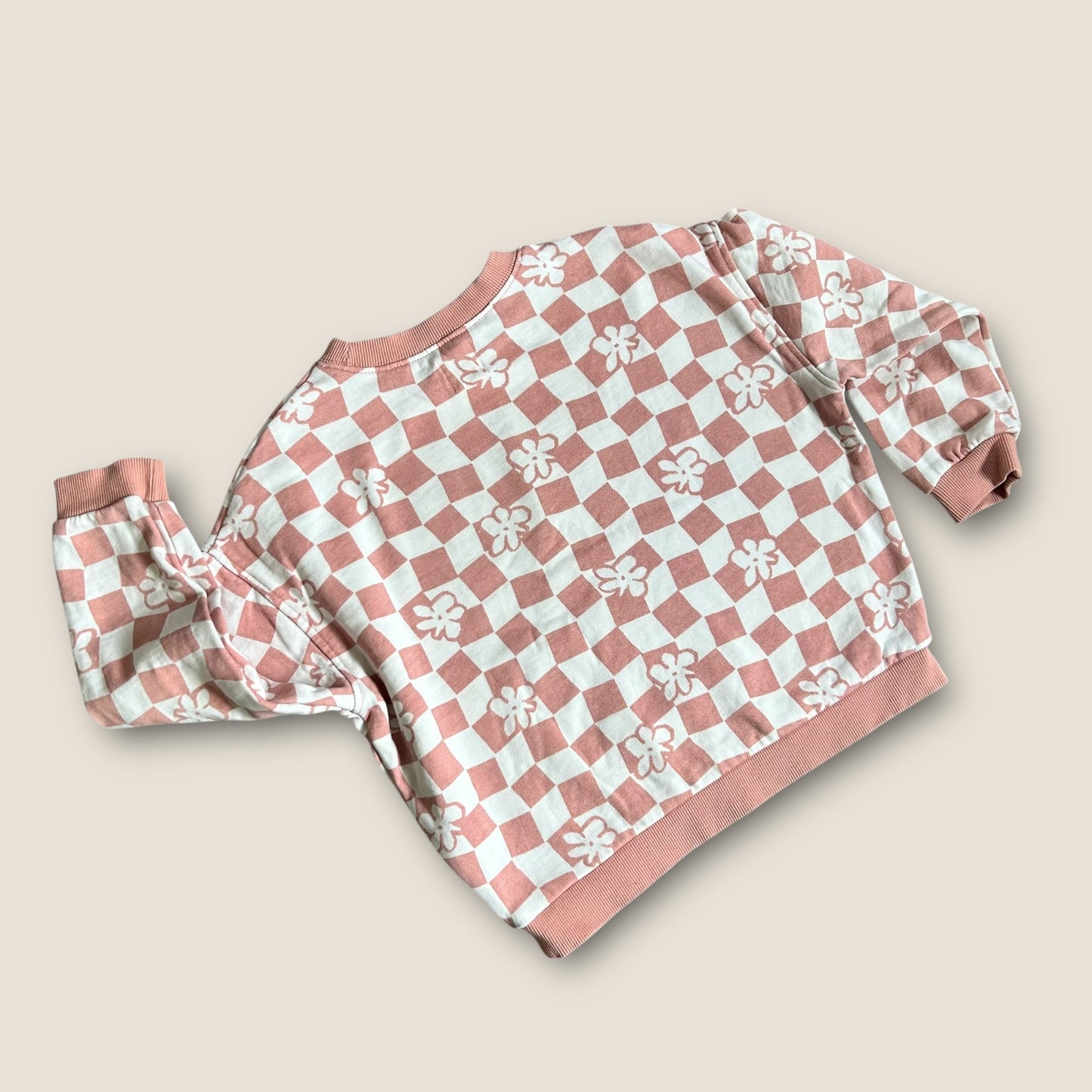4-5 Years John Lewis Pink and White Floral Checkerboard Printed Sweatshirt