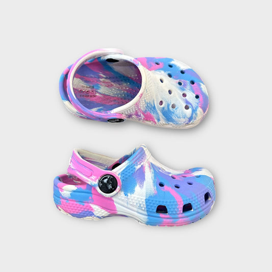 UK Infant Size 6 Purple Pink & White Marble Crocs Clogs
