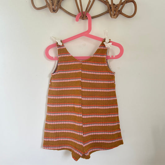 4-5 Years Zara Mustard Yellow and Pink Knitted Woven Romper Shorts Playsuit