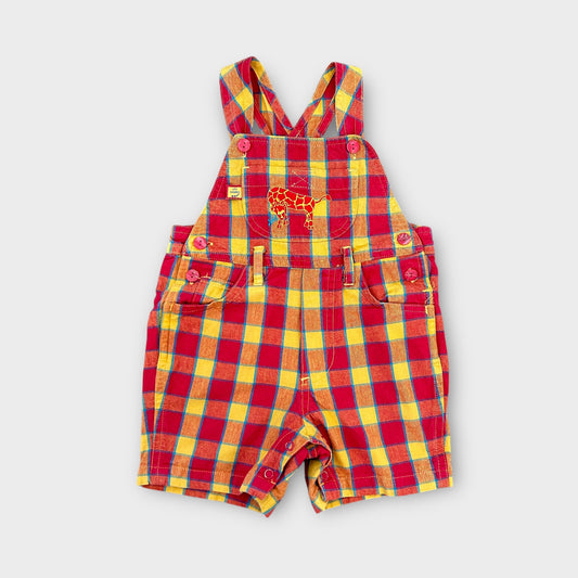3-6 Months Vintage 90's Red and Yellow Checkered Giraffe Dungaree Shorts