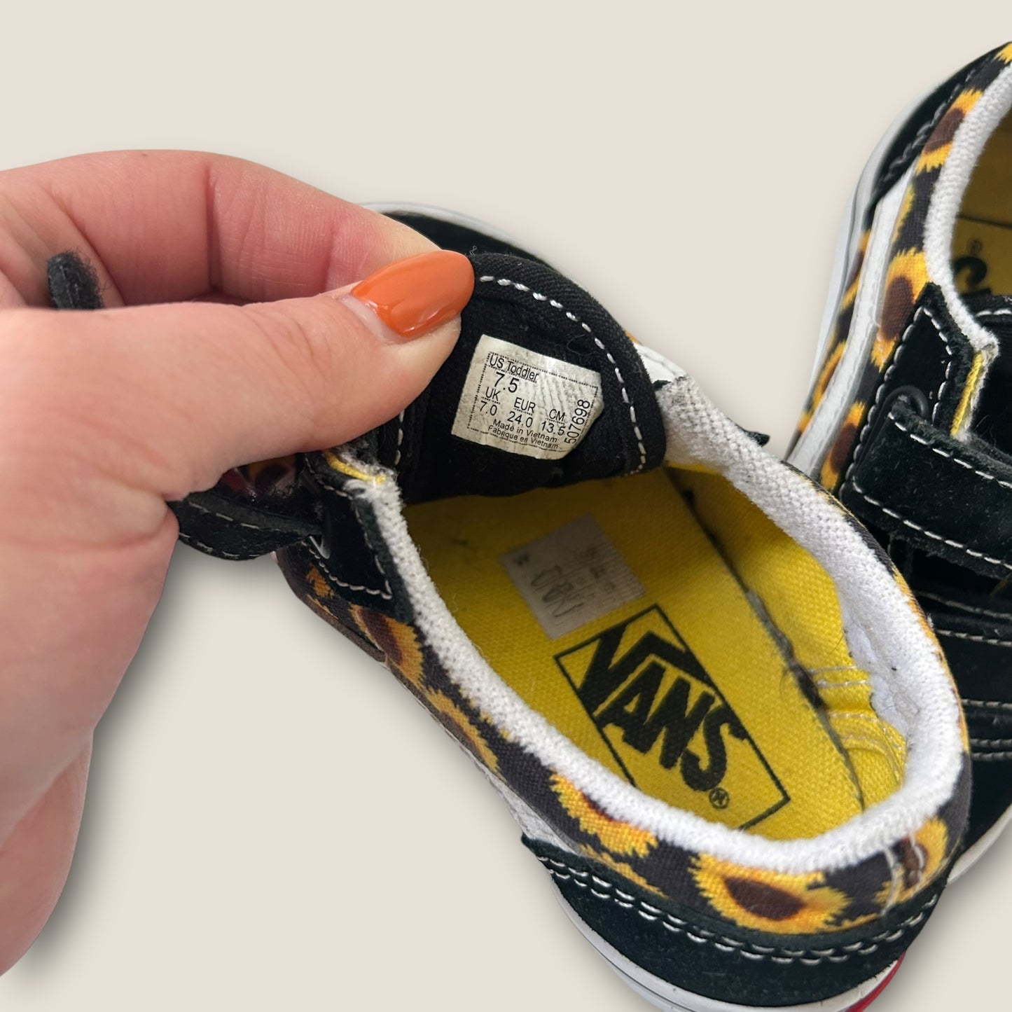 UK Infant Size 7 Vans Classic Velcro Sunflower Black Trainers