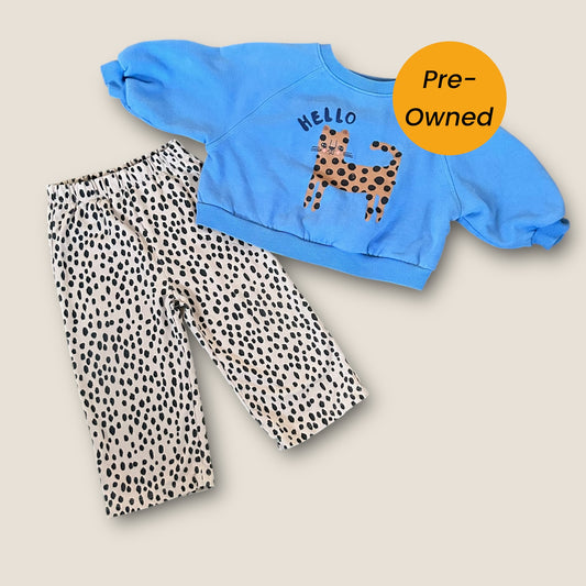 12-18 Months Next Blue Cheetah Print Polka Dot Trousers and Sweatshirt Outfit Set