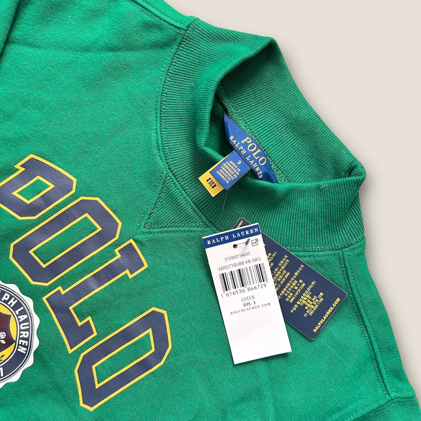 2-3 Years Ralph Lauren Polo Green Graphic Sweatshirt NEW
