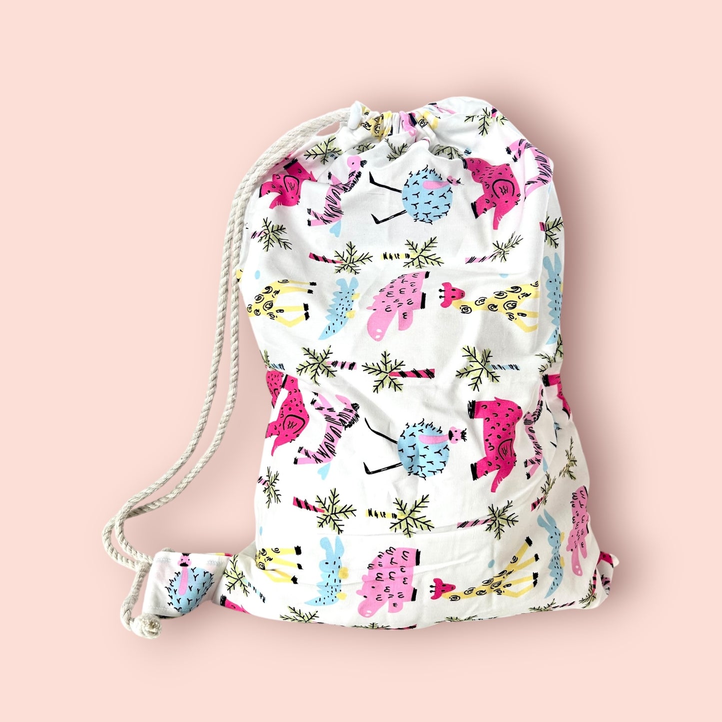 Animals at the Zoo Drawstring Childrens Bag Handmade