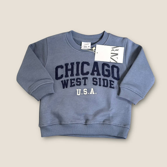 9-12 Months Zara Navy Blue Chicago USA Embroidered Sweatshirt New