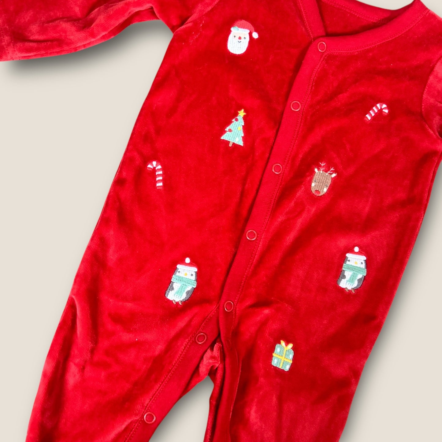 6-9 Months Nutmeg Red Velour Christmas Sleepsuit New with Tags
