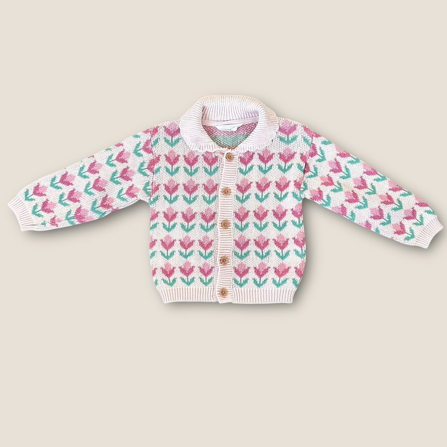 12-18 Months Primark Pink Retro Floral Knitted Cardigan