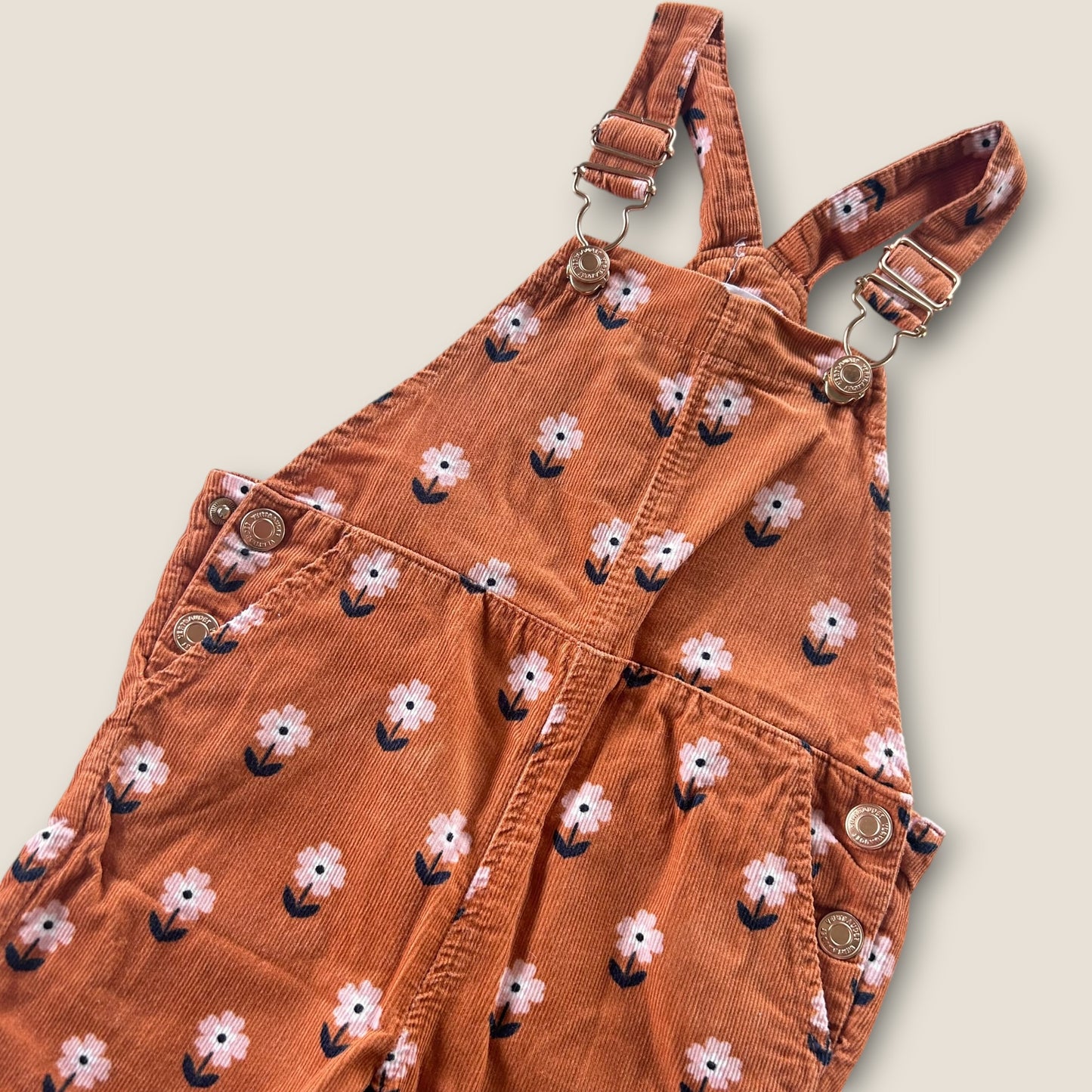 18-24 Months Vert Baudet Retro Orange Floral Romper Dungarees