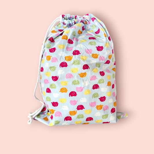 Mini Elephants Drawstring Childrens Bag Handmade