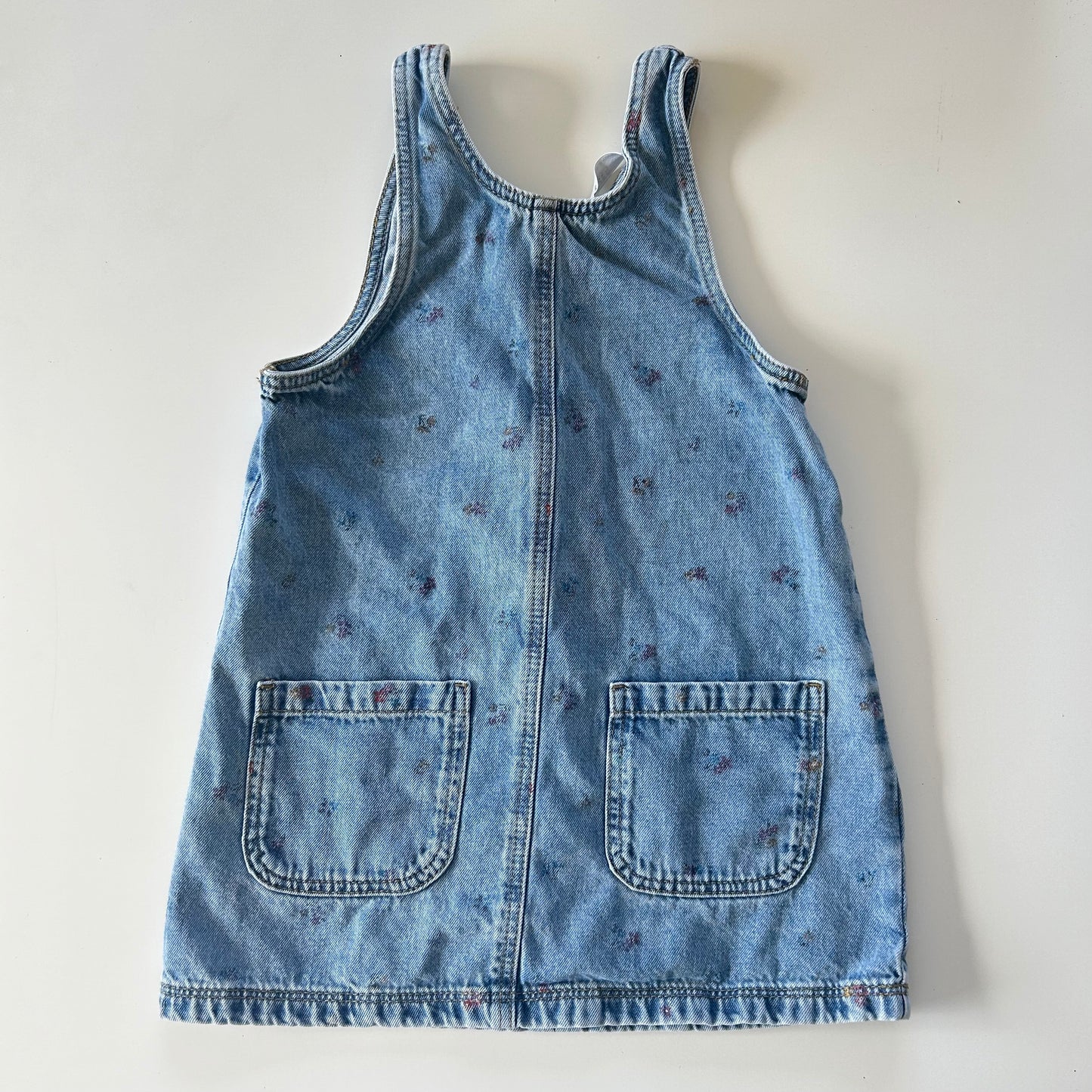 2-3 Years M&S Blue Floral Denim Dungaree Dress Pinafore