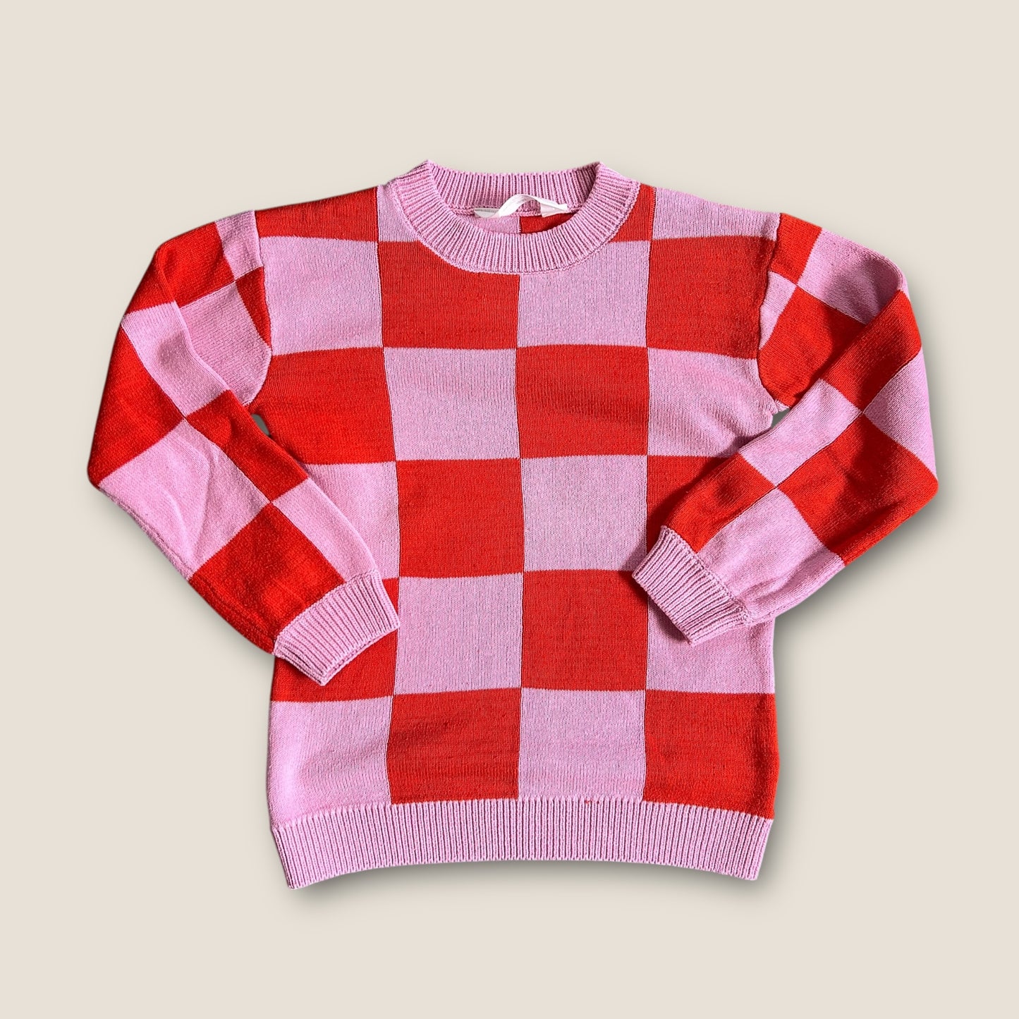 4-6 Years H&M Pink and Red Contrast Checkerboard Knitted Jumper