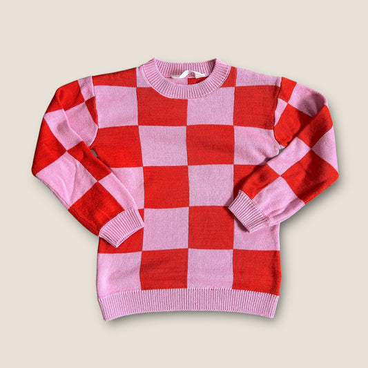 4-6 Years H&M Pink and Red Contrast Checkerboard Knitted Jumper