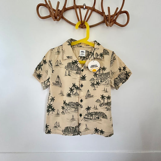 5-6 Years Urban Threads Cream Beige Tropical Print Summer Shirt NEW