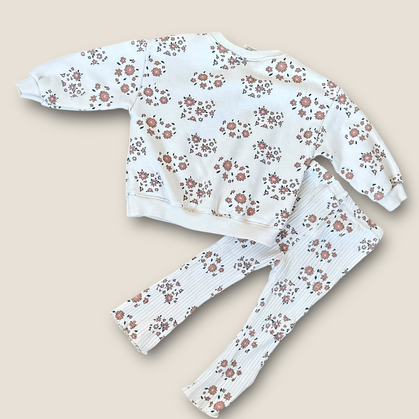 18-24 Months Zara Cream Floral Printed Sweatshirt and Flared Leggings Set Co Ord