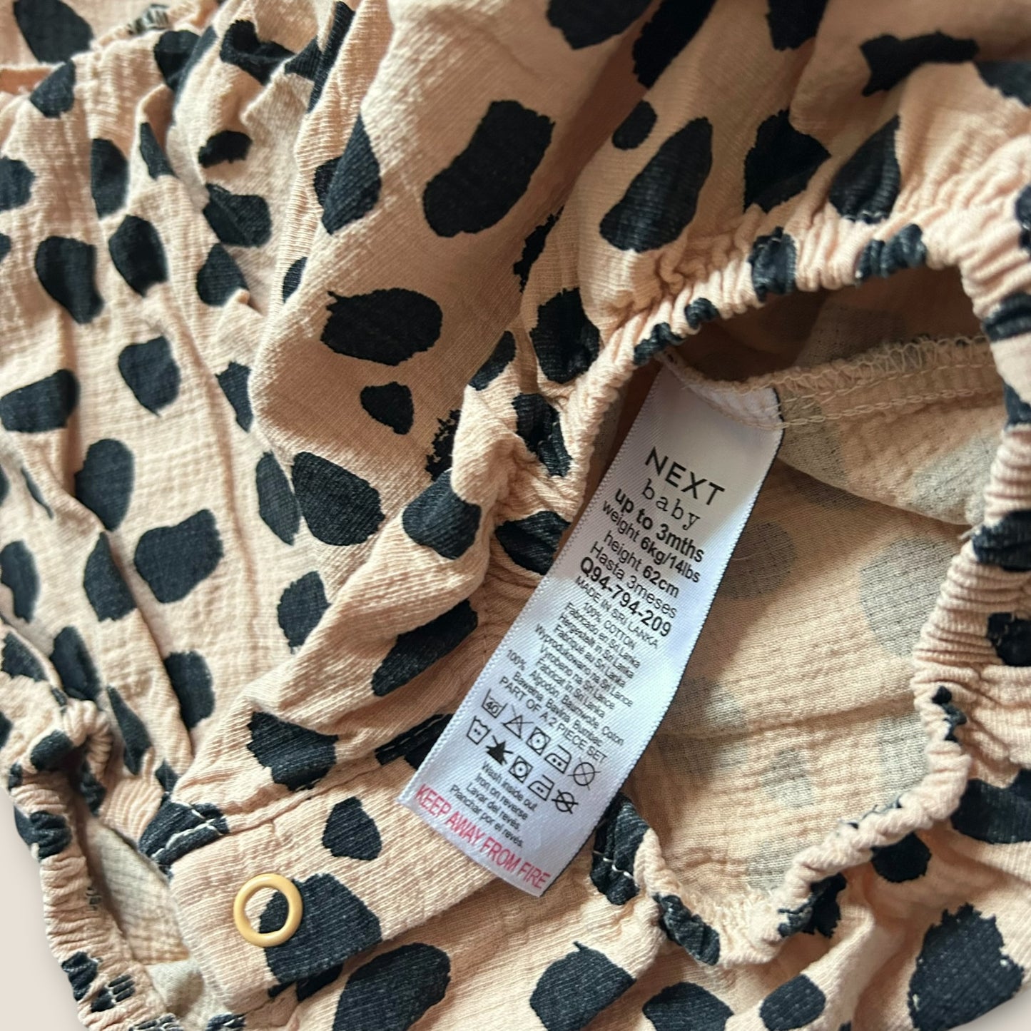 0-3 Months Next Brown Beige Polka Dot Romper Suit