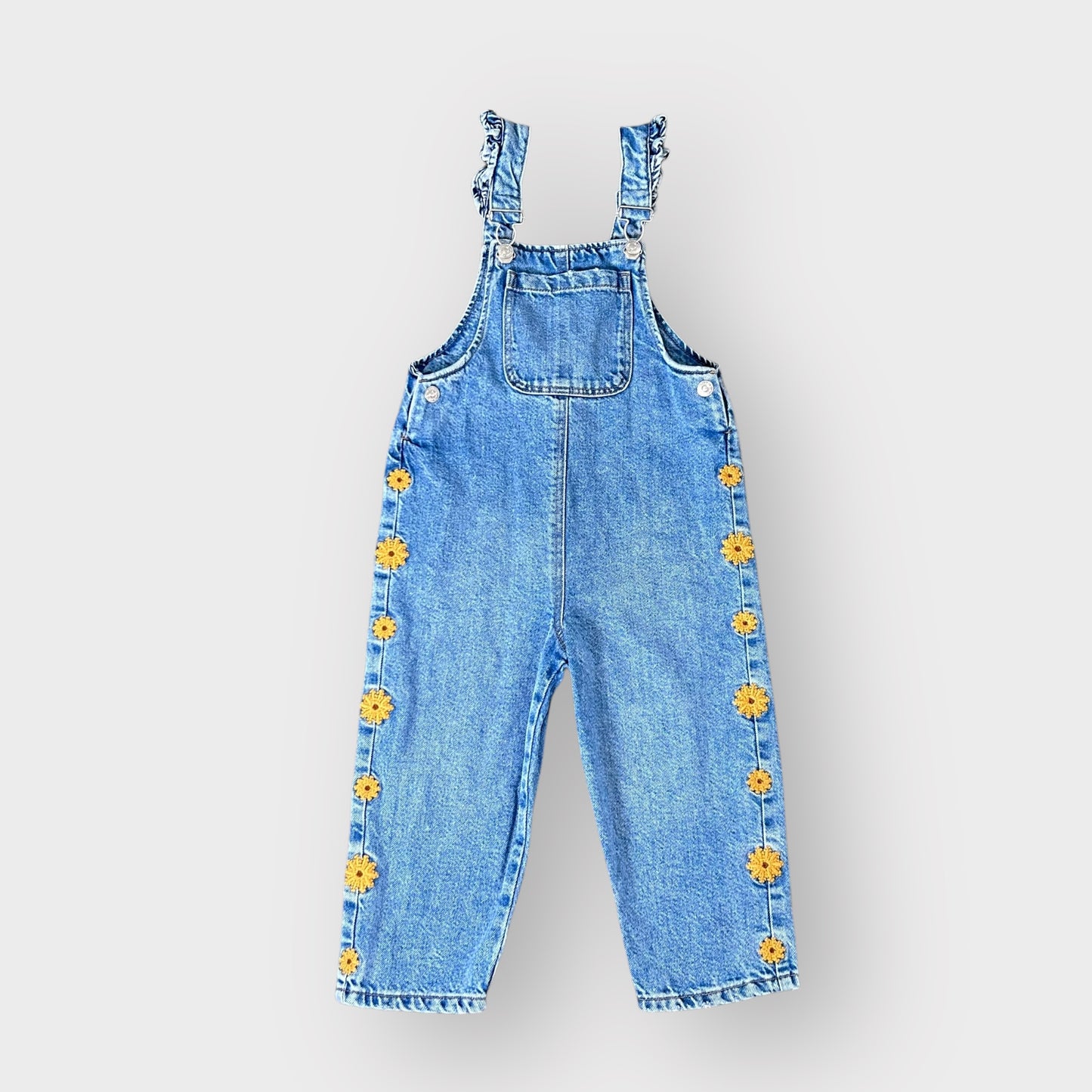 3-4 Years Zara Denim Sunflower Embroidery Dungarees