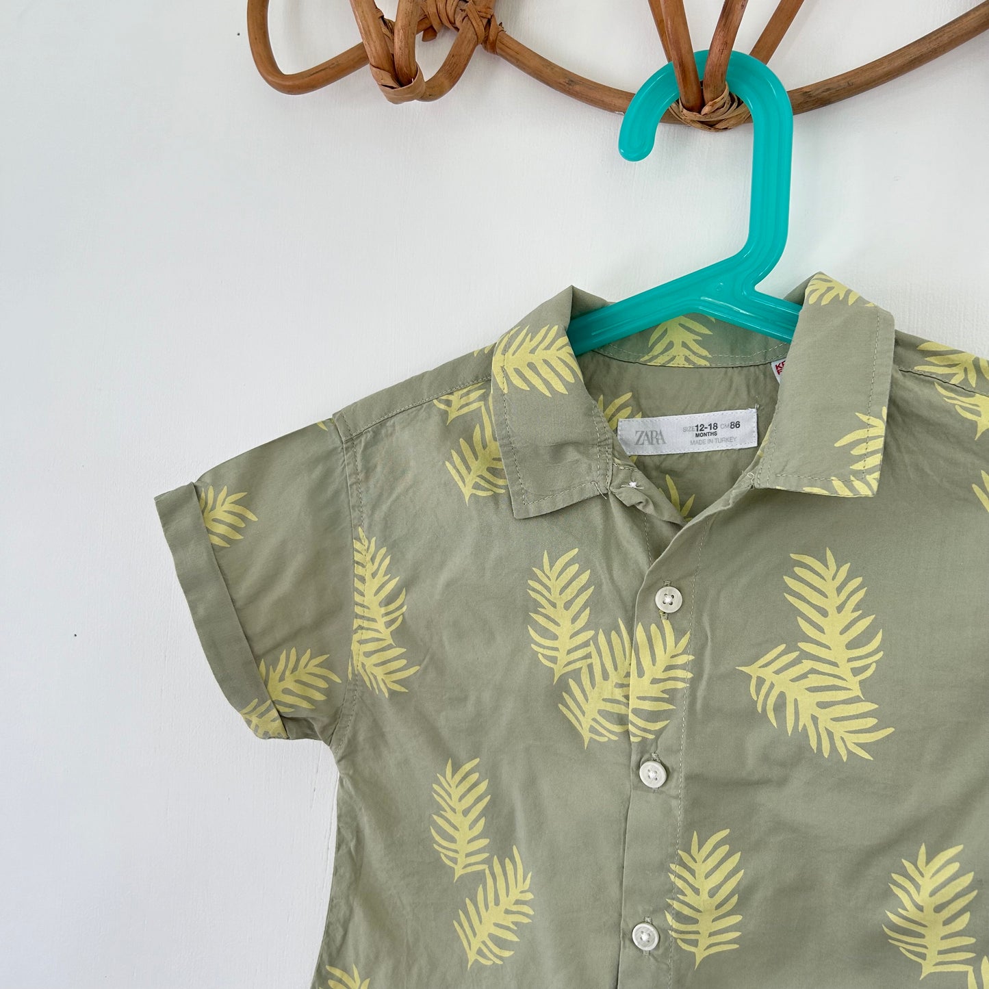 12-18 Months Zara Khaki Green Leaf Print Shirt