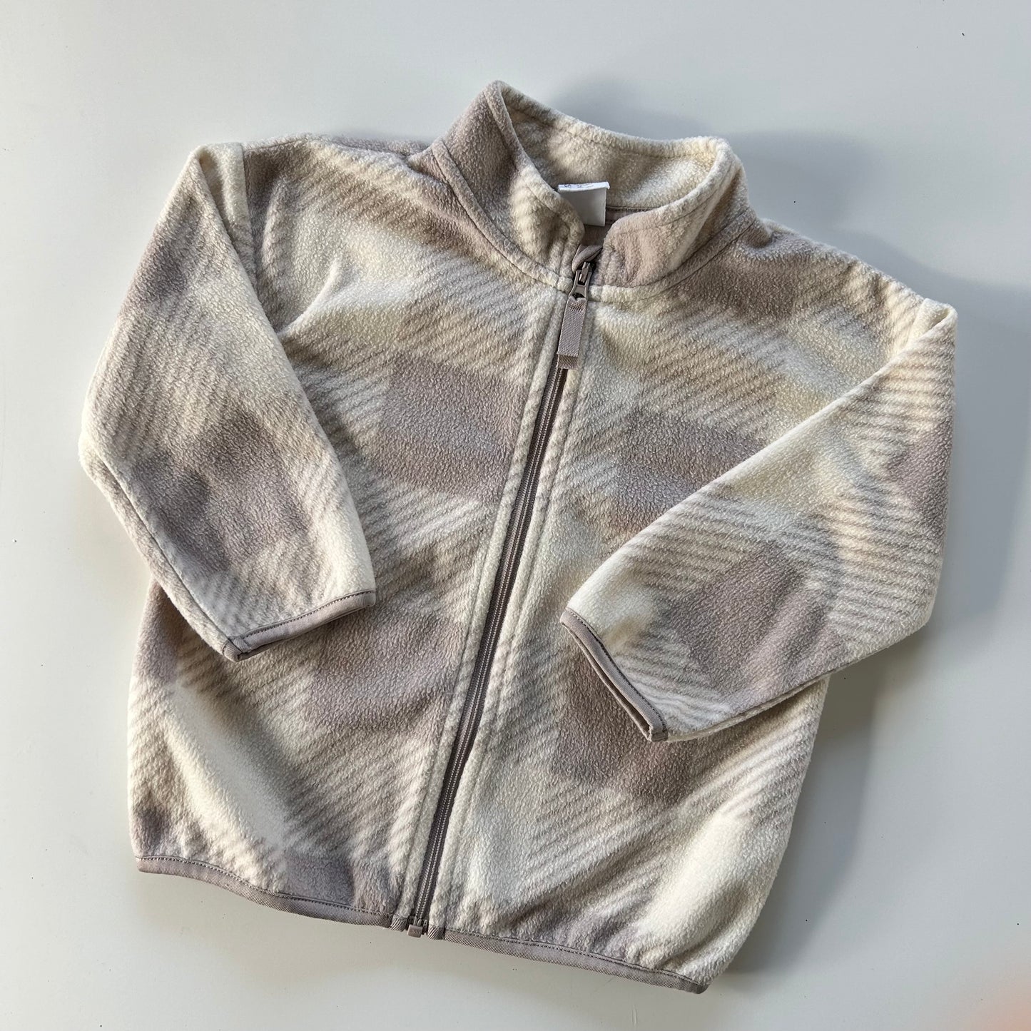 12-18 Months H&M Cream and Grey Neutral Checkered Fleece Jacket