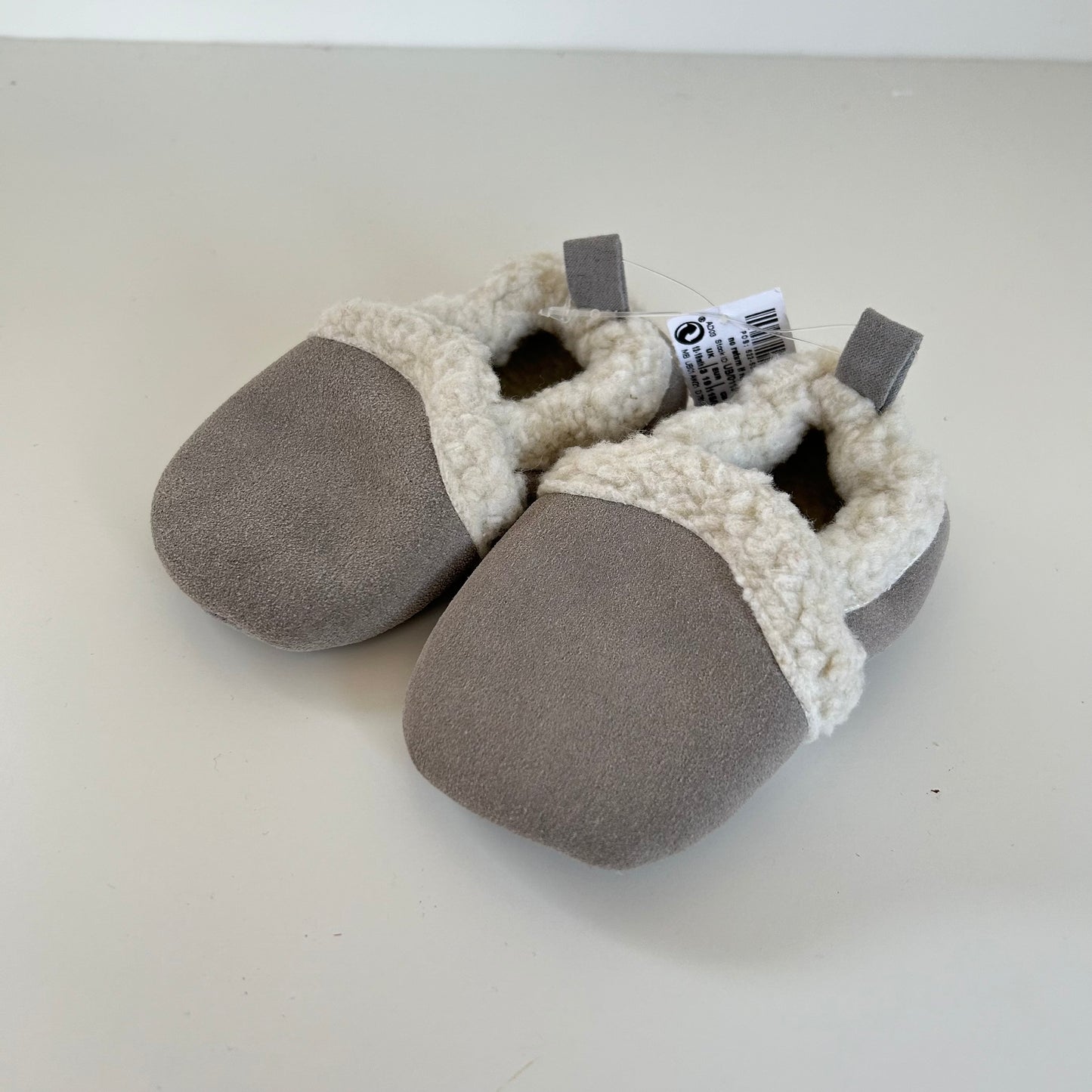 UK Infant Size 3 Next Pre Walker Grey Suede Sherpa Slippers/Shoes NEW