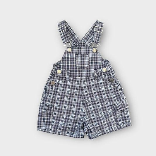 6-12 Months Vintage 90's St Michael Marks and Spencer Blue Checkered Dungaree Shorts Romper
