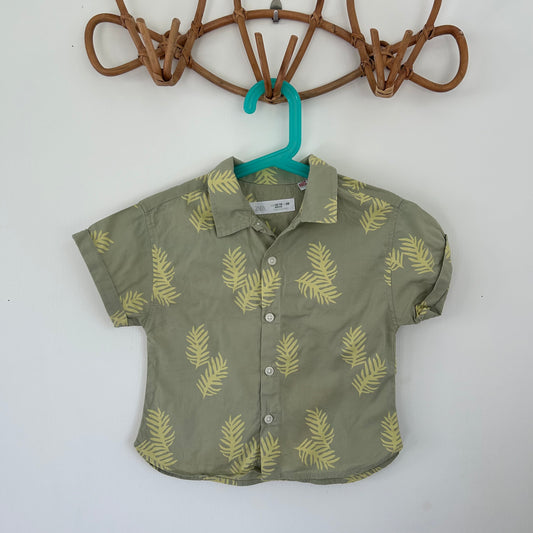 12-18 Months Zara Khaki Green Leaf Print Shirt