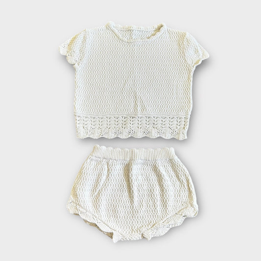 9-12 Months George White Knitted Summer Two Piece Set Top and Short