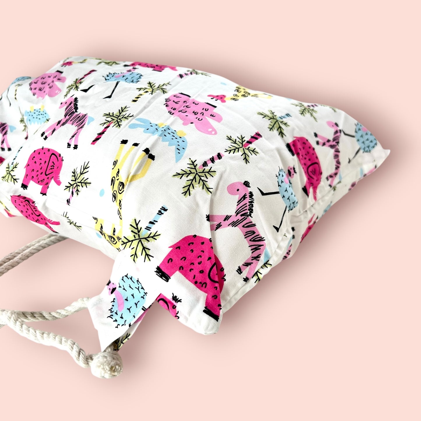 Animals at the Zoo Drawstring Childrens Bag Handmade