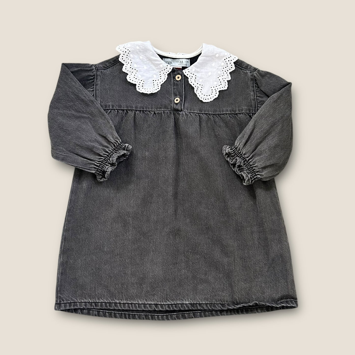 2-3 Years Zara Girls Washed Black Denim Shirt Dress with Statement Collar