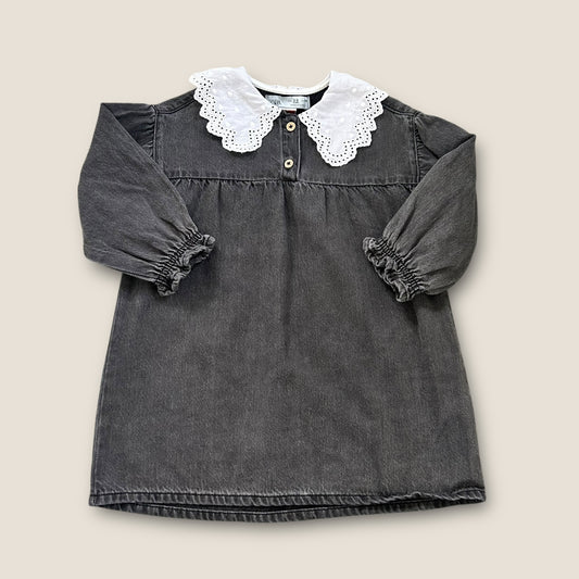 2-3 Years Zara Girls Washed Black Denim Shirt Dress with Statement Collar