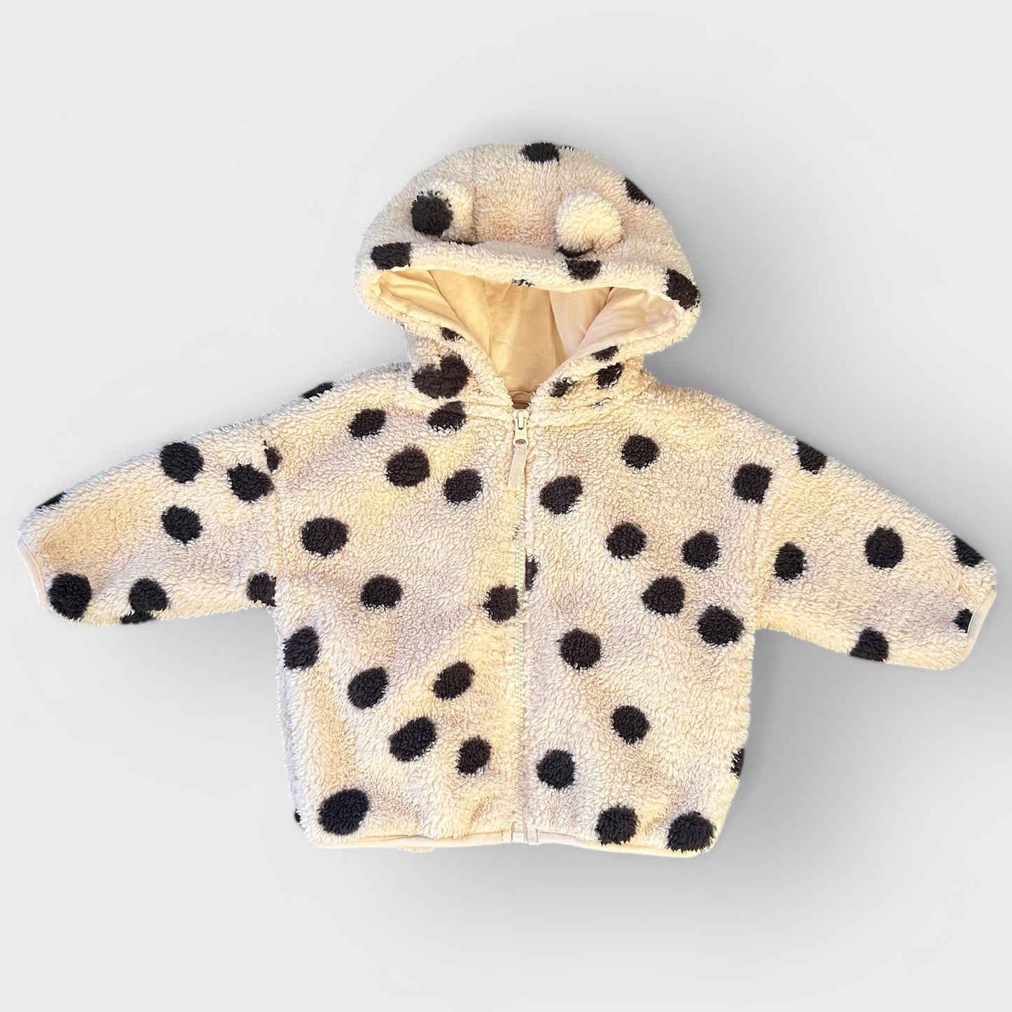 9-12 Months Next Beige and Black Fluffy Borg Polka Dot Fleece Coat