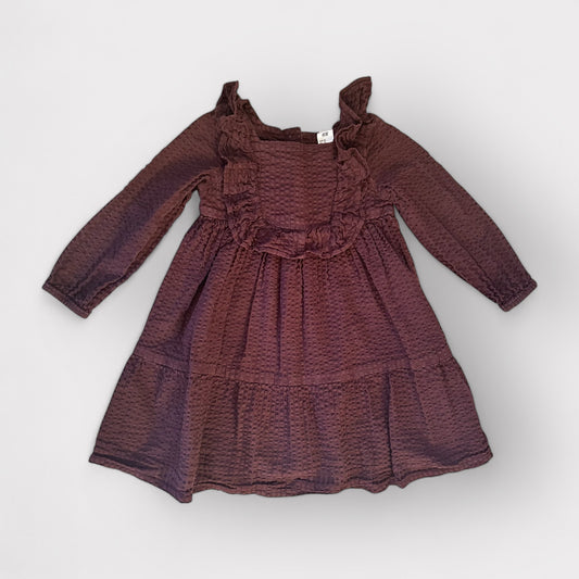 2-3 Years H&M Burgundy Red Waffle texture Long Sleeve Dress