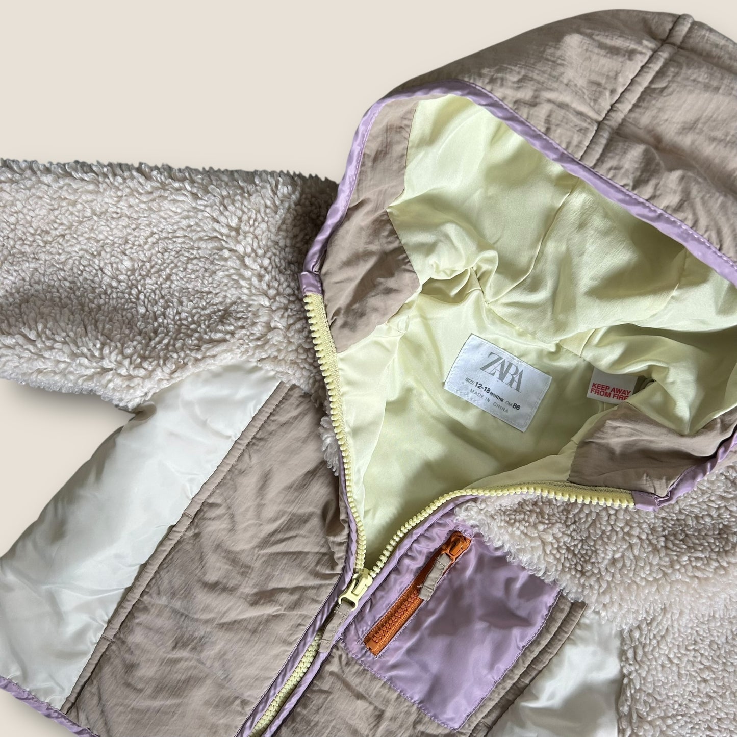 12-18 Months Zara Cream and Pastel Borg Fleece Jacket