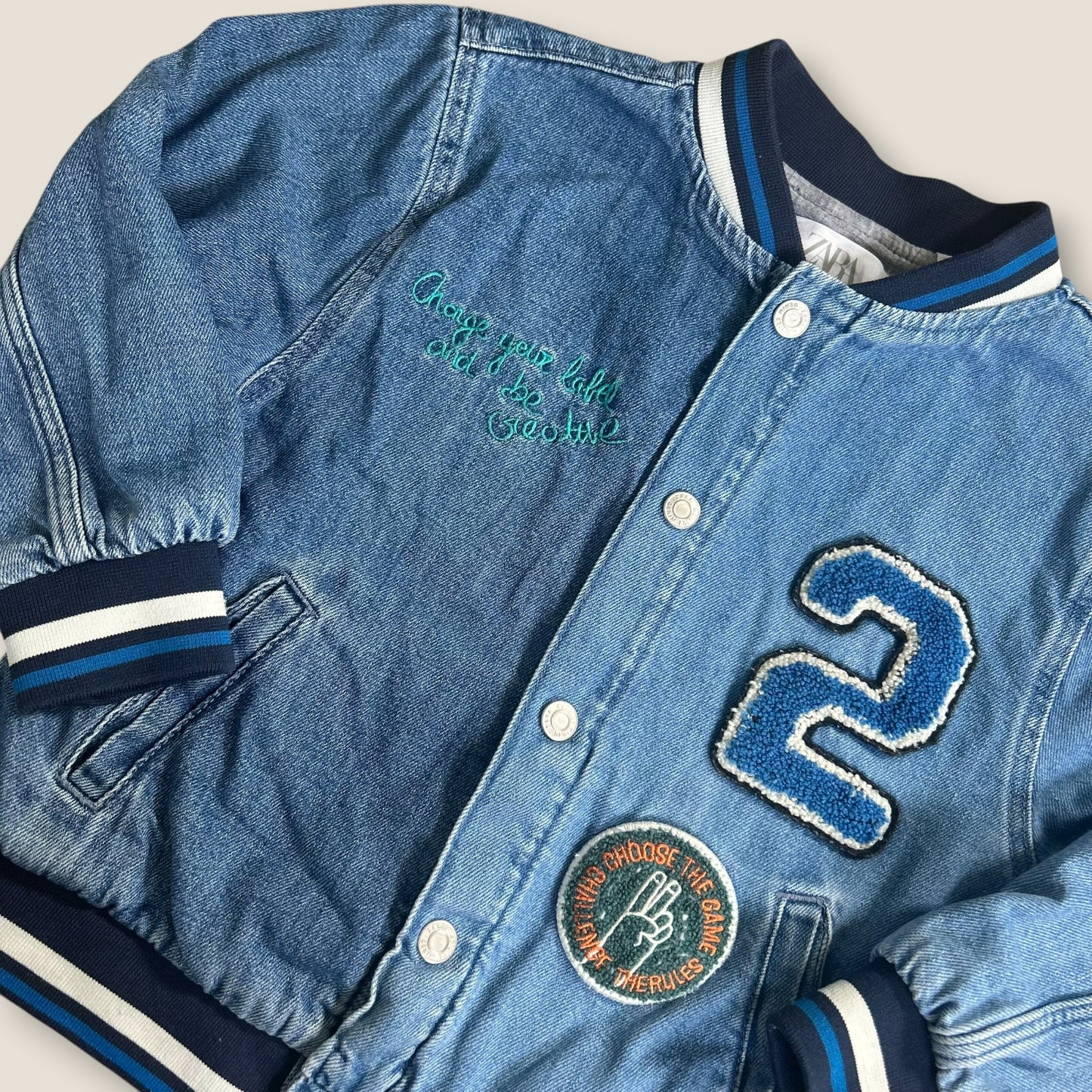4-5 Years Zara Blue Denim Bomber Jacket