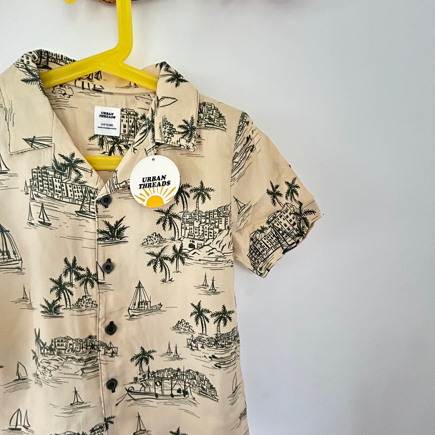 5-6 Years Urban Threads Cream Beige Tropical Print Summer Shirt NEW