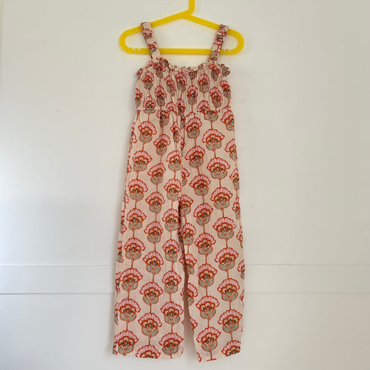 5-6 Years Zara Orange 70's Floral Linen Jumpsuit